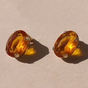 Continental Amber-Tone Oval Earrings